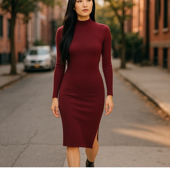 Dress Forum Long Sleeve Ribbed Mock Neck Sweater Dress Size M - Picture 1 of 16